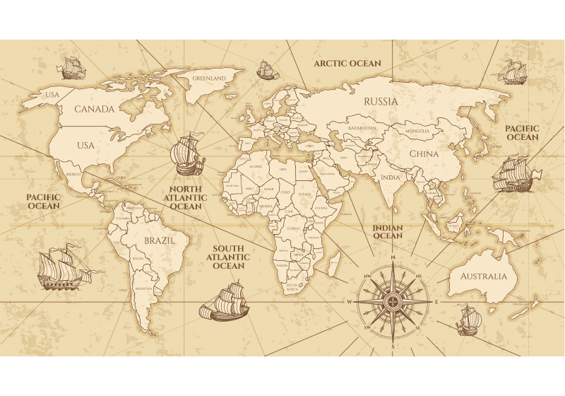 Tappeto vinile mappamondo murale sepia mappamondo - TenStickers