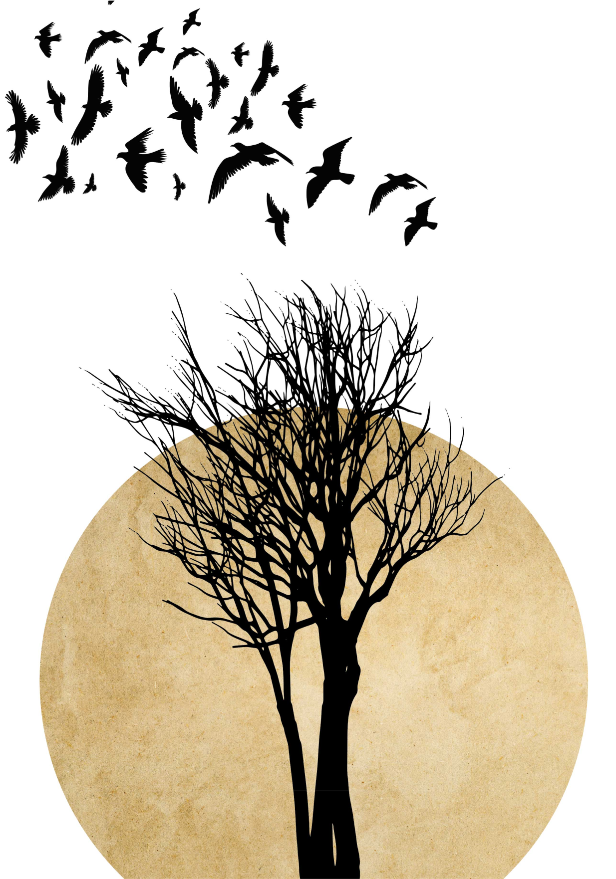 Tappeto vinile fiori silhouette di albero con uccelli - TenStickers