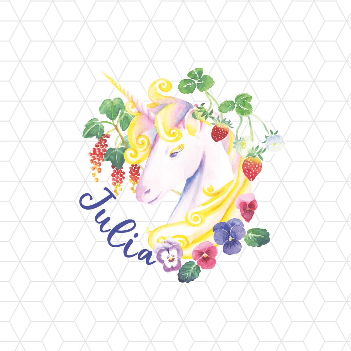 Tappeto vinile per bambini testa di unicorno su esagoni - TenStickers