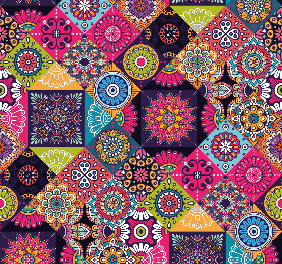 Tappeto in vinile soggiorno piastrelle mandala scure - TenStickers