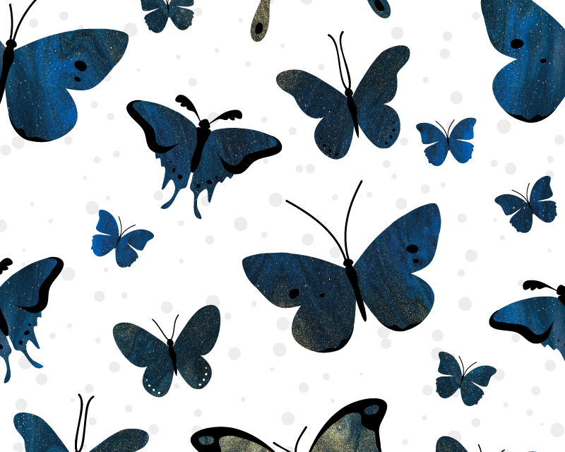 Tappeto vinile bianco ali di farfalla blu glitterate - TenStickers