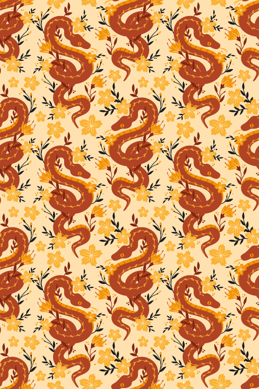 Tappeto vinile arancione serpente con fiori selvatici - TenStickers