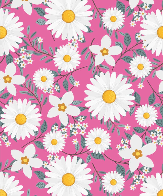 Tappeto vinile rosa fondo rosa con margherite - TenStickers
