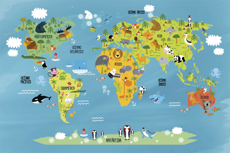 Tappeto in vinile per bambini con mappamondo animali - TenStickers