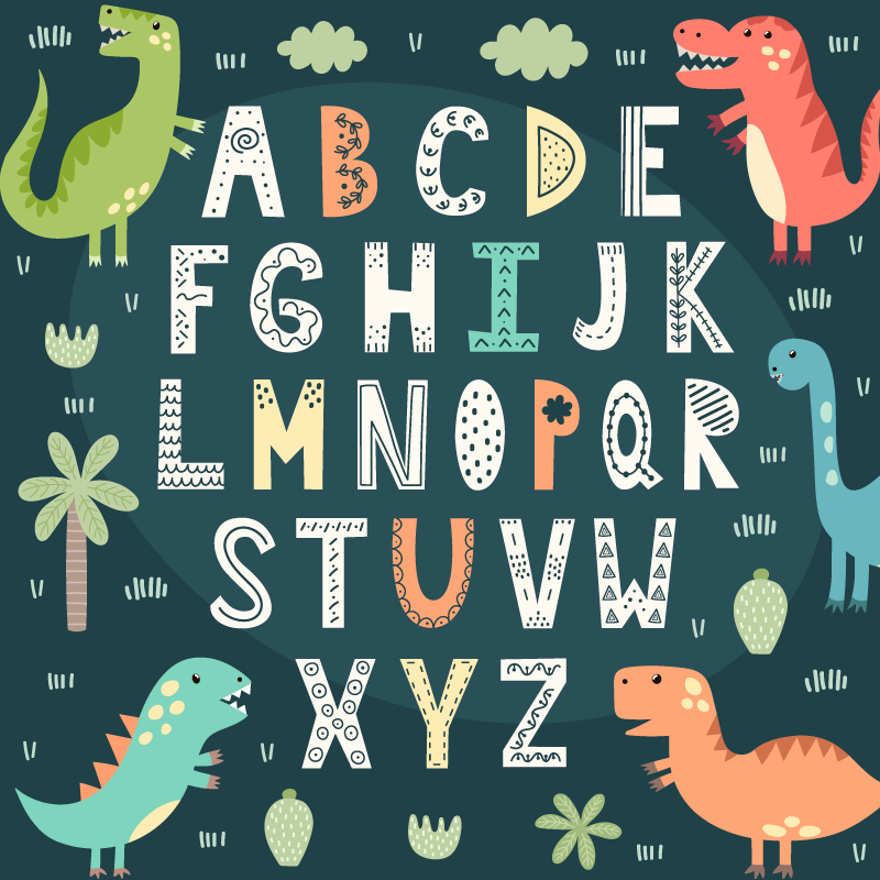Tappeto in vinile alfabeto dinosauro - TenStickers
