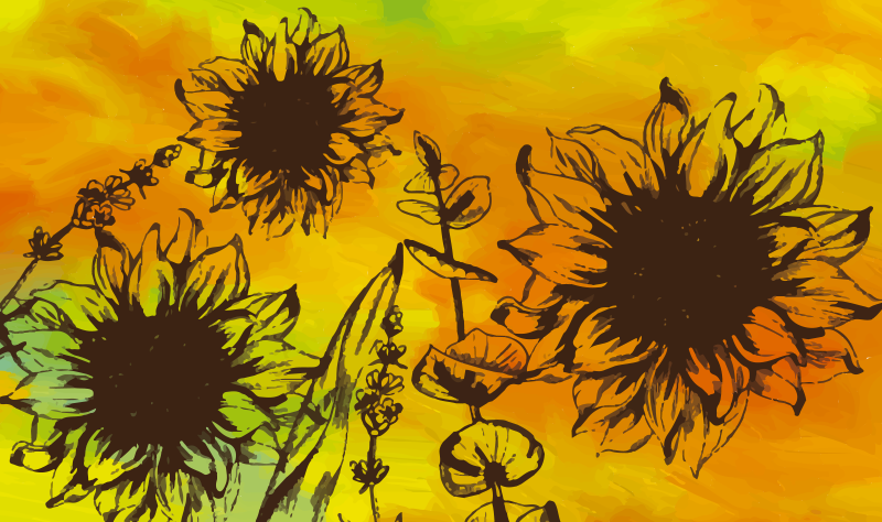 Tappeto vinile fiori schizzo di girasole - TenStickers