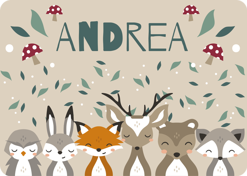 Tappeto in vinile personalizzato con animaletti con nome - TenStickers