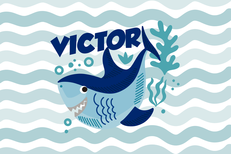 Tappeto vinile con nome illustrazione squalo personalizzata - TenStickers