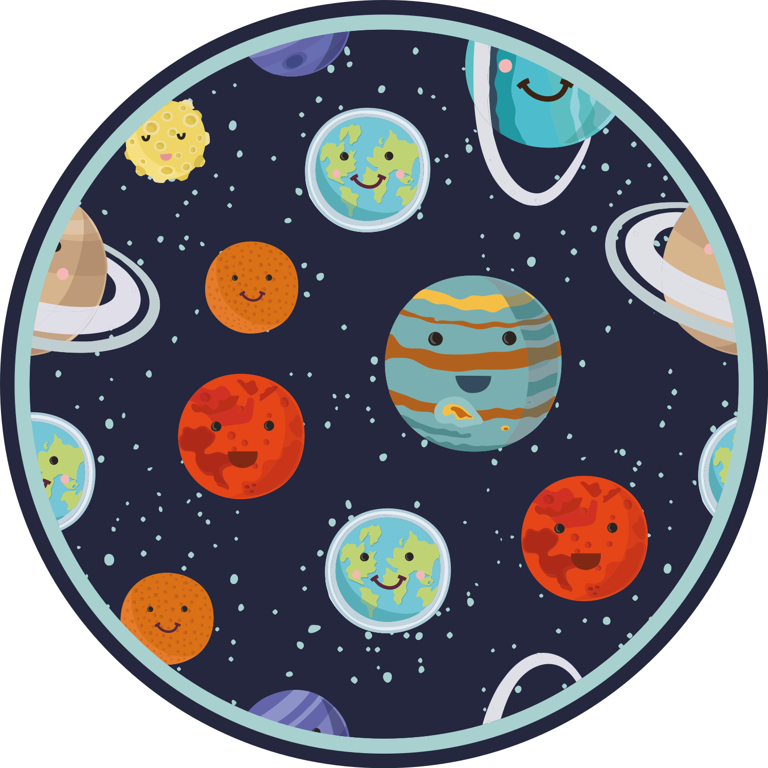 Tappeto in vinile bambini smiling Planets Circle - TenStickers