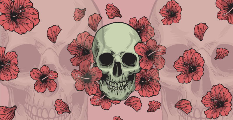 Tappeto vinile Halloween sovrapposizione floreale del cranio - TenStickers