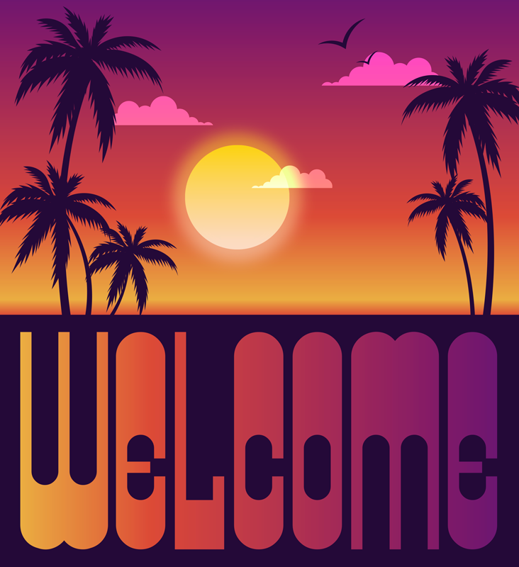 Tappeto vinile frase benvenuto al tramonto tropicale - TenStickers