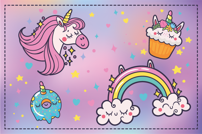 Tappeto vinile per bambini tema fantasy unicorno - TenStickers