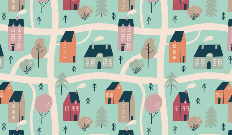 Tappeto vinile per bambini i bambini giocano al villaggio - TenStickers