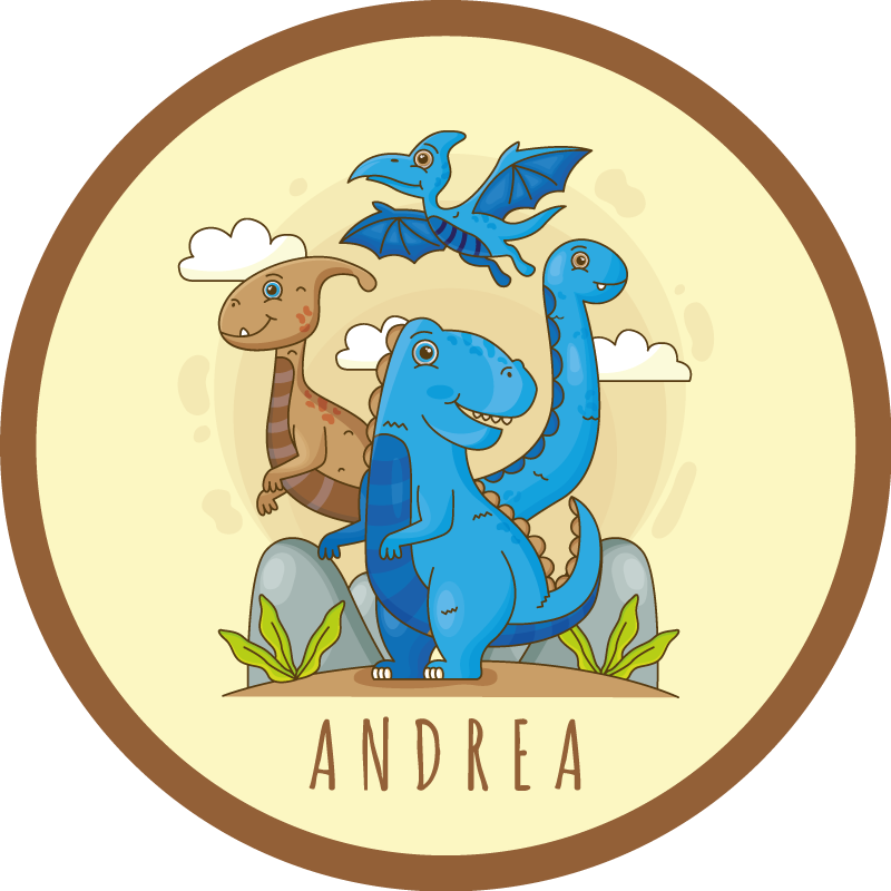 Tappeto vinile con nome composizione circolare di dinosauri - TenStickers