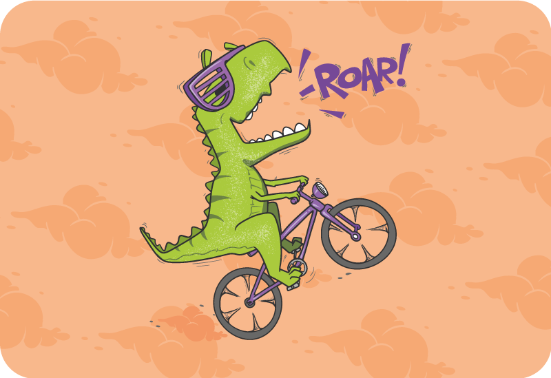 Tappeto vinile per bambini dinosauro in bici ruggente - TenStickers