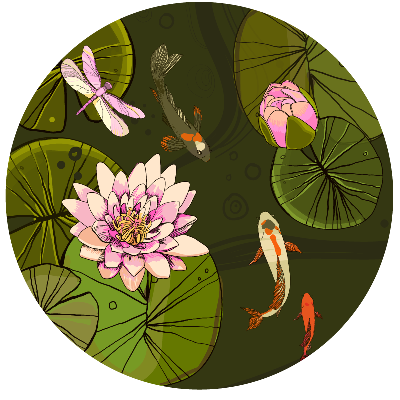 Tappeto vinile fiori illustrazione della fauna dello stagno - TenStickers