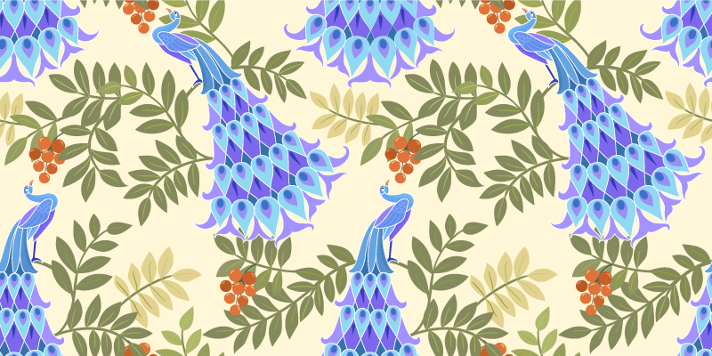 Tappeto vinile fiori tema floreale del pavone - TenStickers