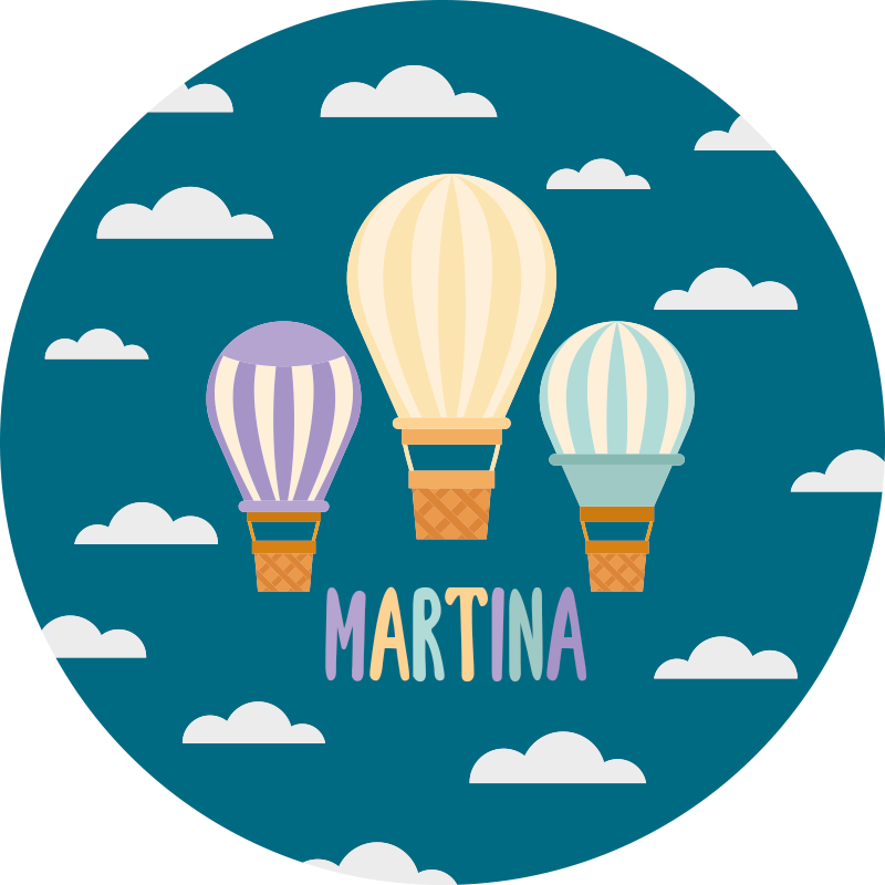 Tappeto vinile per bambini mongolfiere con nome - TenStickers
