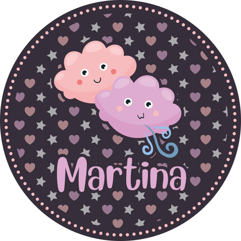 Tappeto vinile per bambini nuvole viola con nome - TenStickers