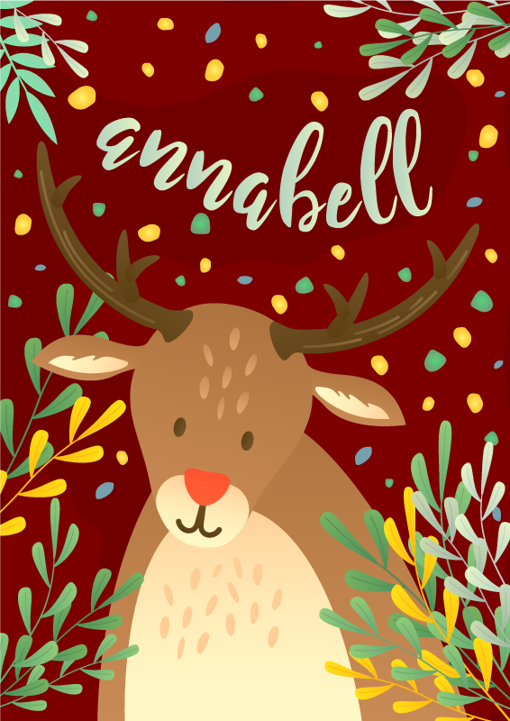 Tappeto Vinile Natale renna con nome - TenStickers