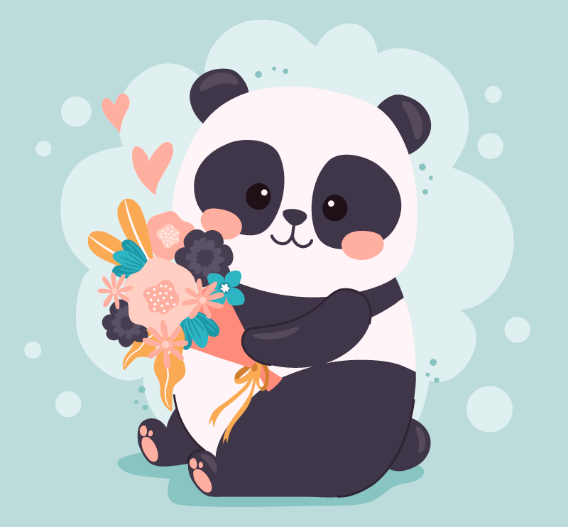 Tappeto vinile per bambini panda con fiori - TenStickers