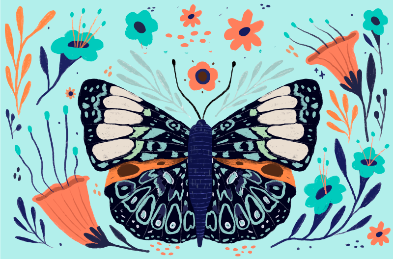 Tappeto vinile fiori dettagli di farfalle colorate - TenStickers