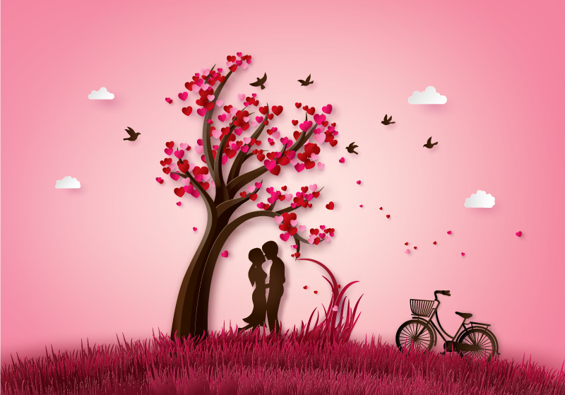Tappeto vinile fiori scena romantica dell'albero - TenStickers