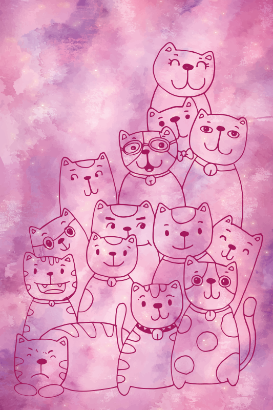 Tappeto vinile per bambini riunione di gatti giocosi - TenStickers