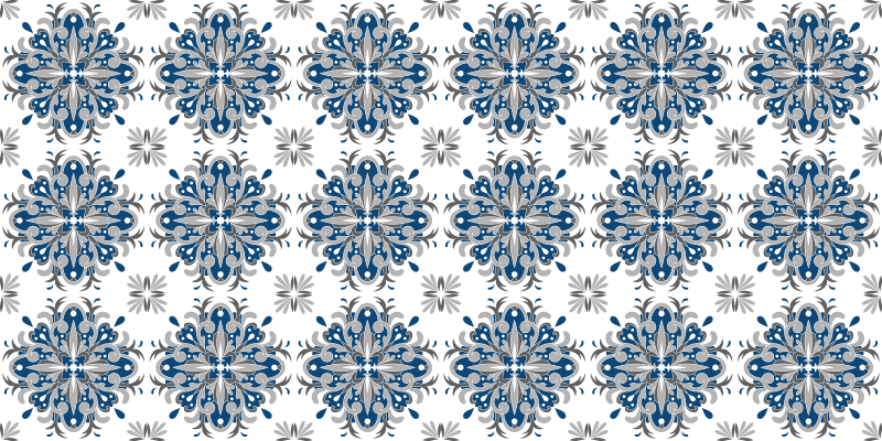 Tappeto vinile mosaico fiori blu eleganti - TenStickers