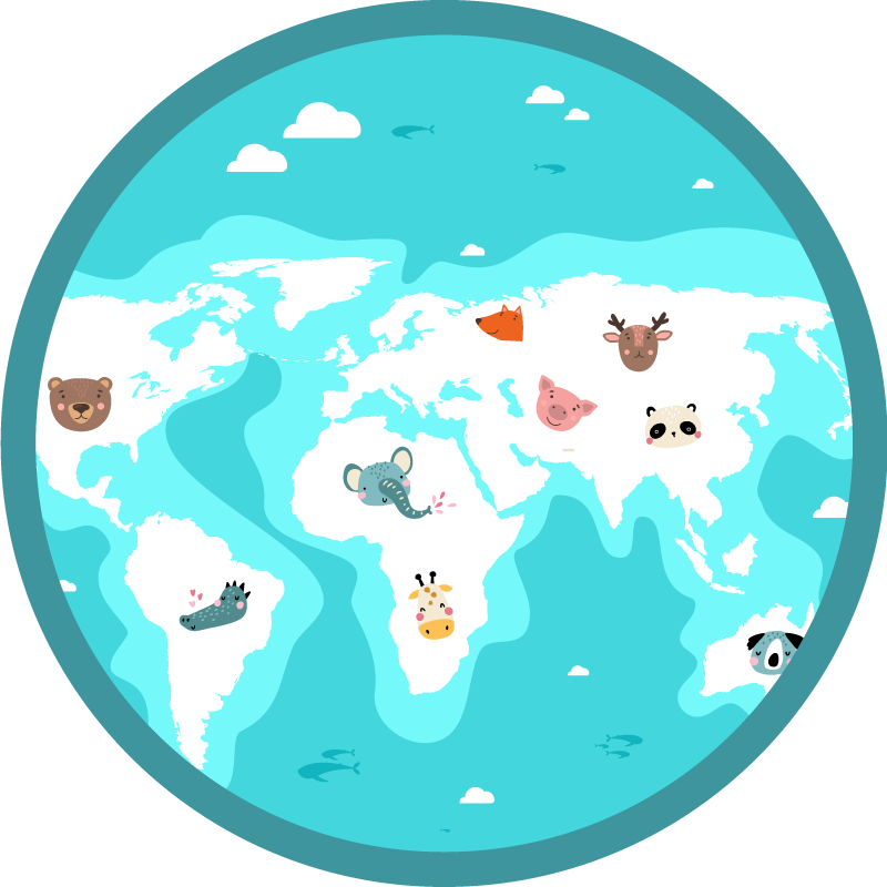 Tappeto vinile per bambini mappa degli animali del mondo - TenStickers