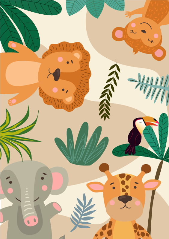 Tappeto vinile bebé amici della giungla del safari - TenStickers