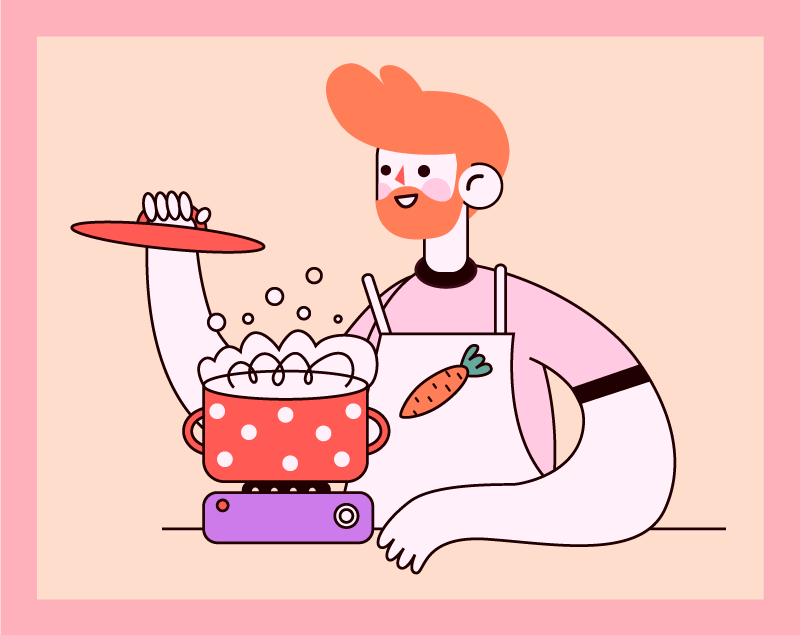 Tappeto pvc cucina uomo con capelli rossi che prepara cibo - TenStickers