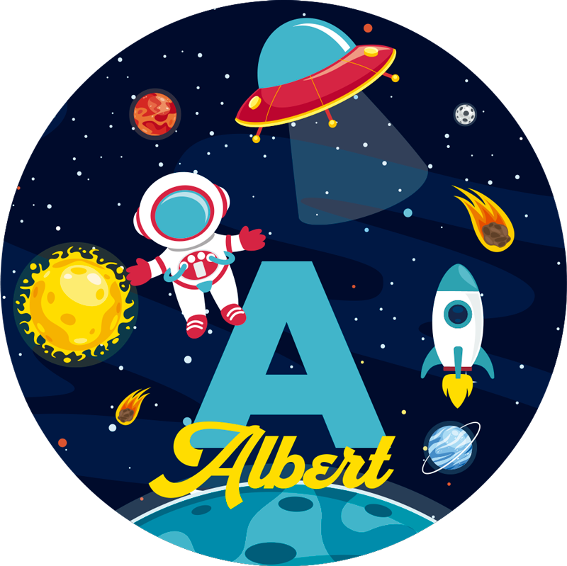 Tappeto vinile per bambini nome personalizzato nello spazio - TenStickers