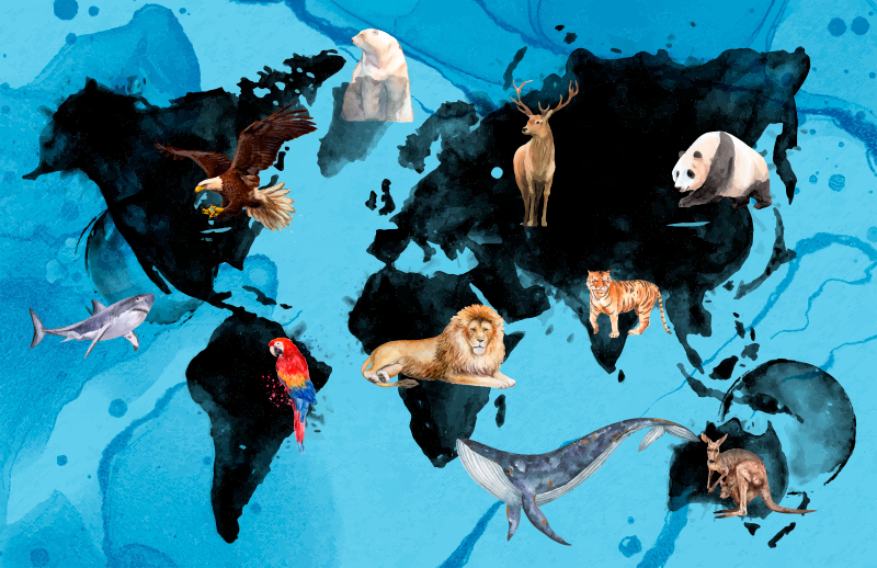 Tappeto vinile per bambini fauna selvatica blu e nera - TenStickers