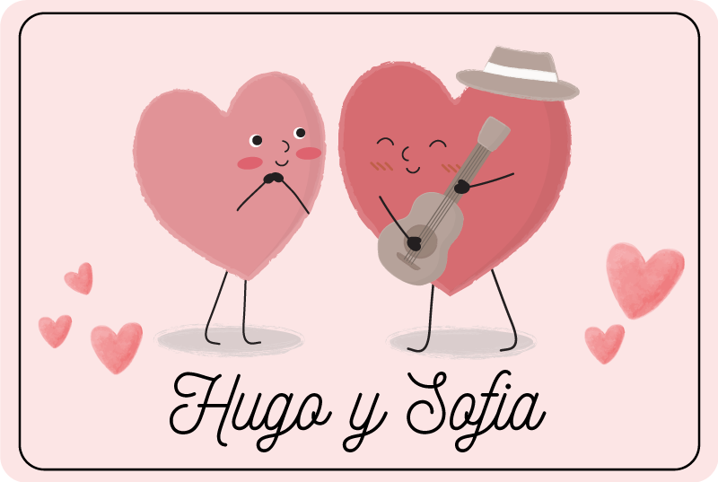 Tappeto vinile camera da letto duo cuori con nome - TenStickers