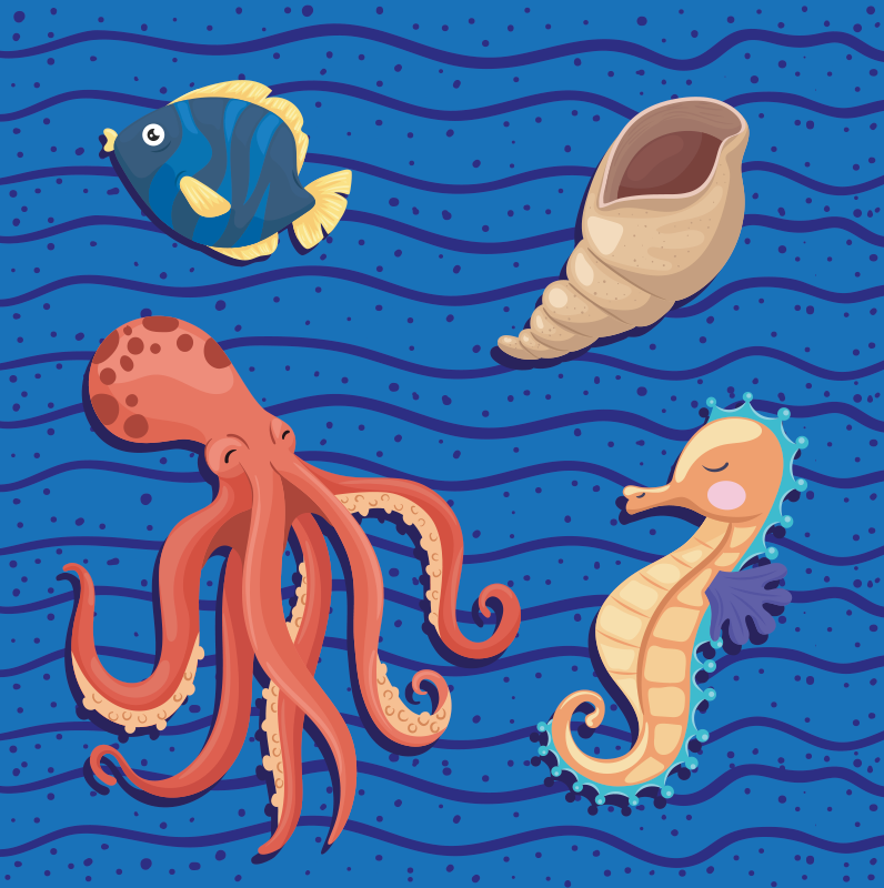 Tappeto vinile per bambini giochi con animali marini - TenStickers
