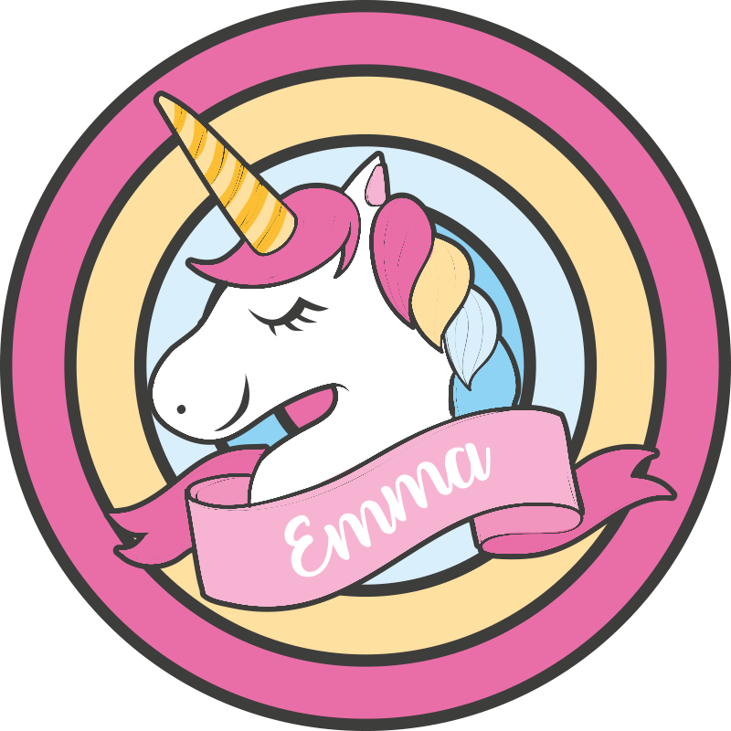 Tappeto vinile per bambini nome unicorno in badge - TenStickers