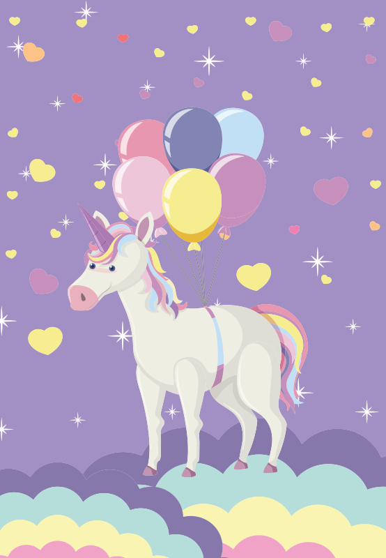 Tappeto vinile per bambini palloncini unicorni viola - TenStickers