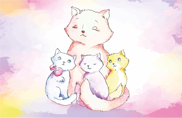 Tappeto vinile bebé simpatica famiglia di gatti - TenStickers