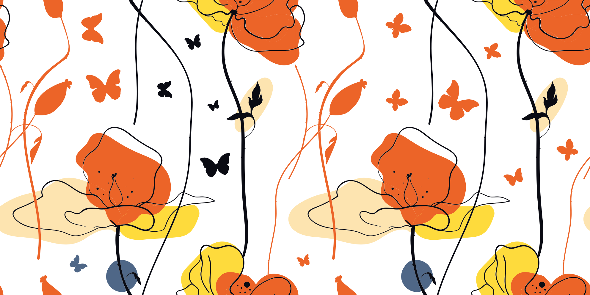 Tappeto vinile fiori modello minimalista con farfalle - TenStickers