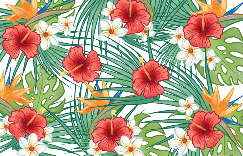 Tappeto vinile fiori tema floreale tropicale - TenStickers