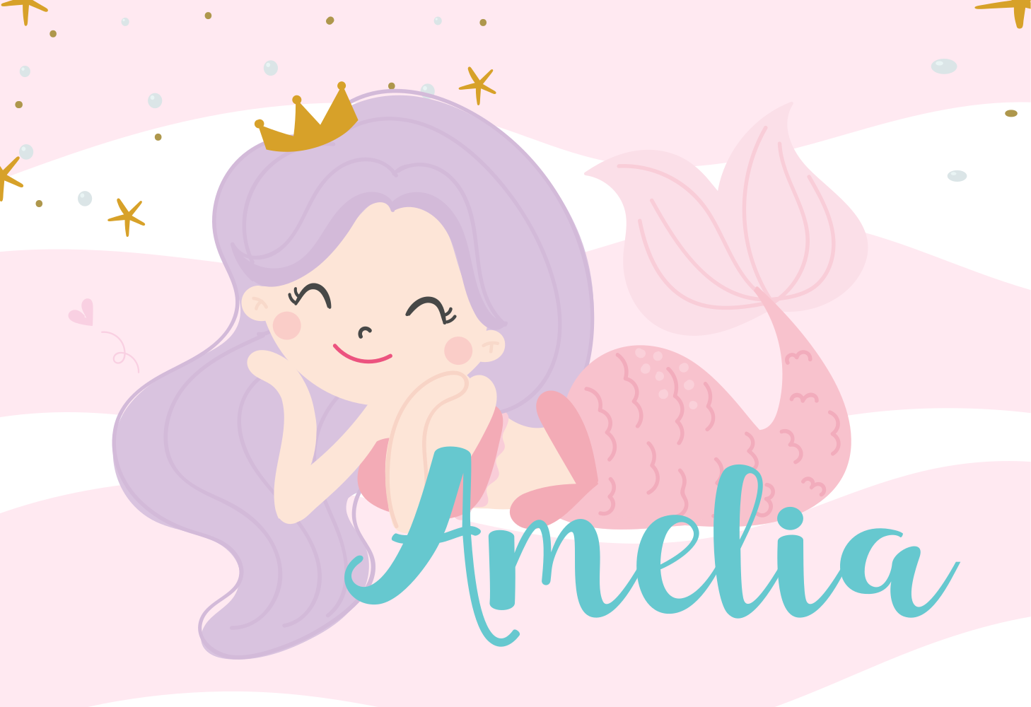Tappeto vinile per bambini principessa sirena con nome - TenStickers