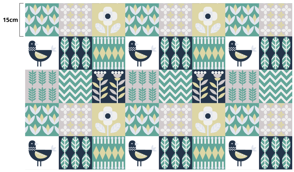 Tappeto vinile piastrelle motivo di uccelli colorati - TenStickers