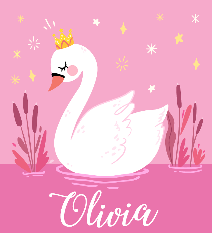 Tappeto vinile per bambini principessa cigno con nome - TenStickers