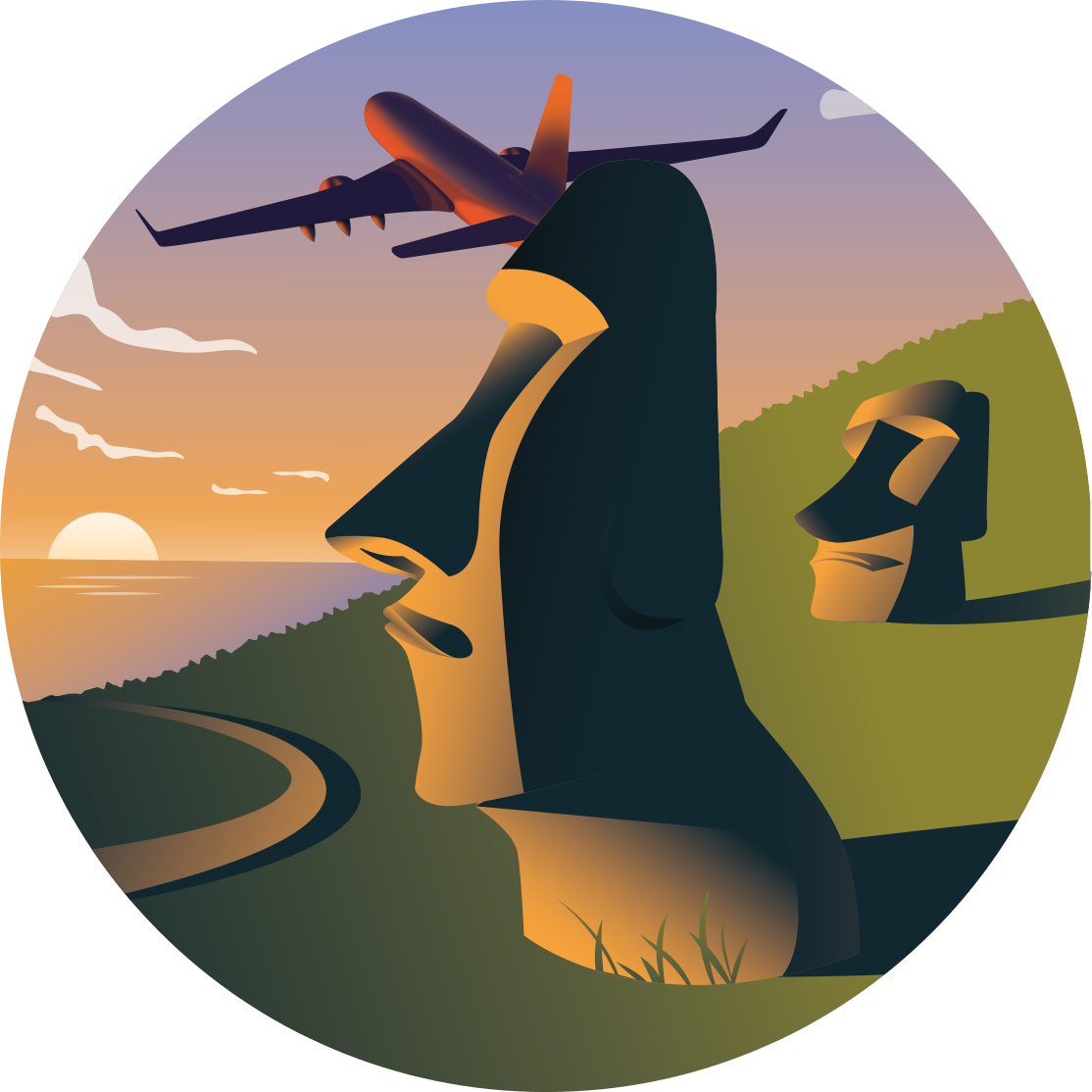 Tappeto vinile rotondo tramonto sull'isola di pasqua - TenStickers