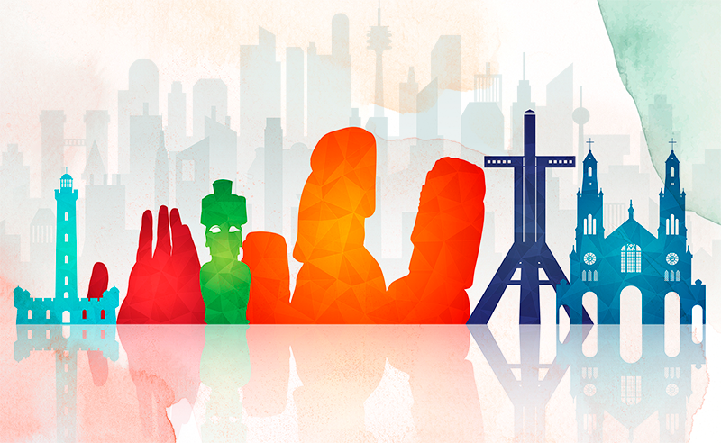 Tappeto vinile ufficio sagome colorate dello skyline - TenStickers