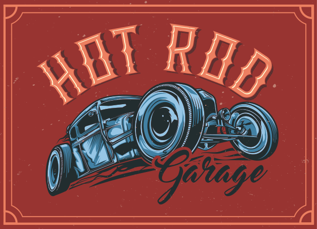 Tappeto vinile vintage tema hot rod - TenStickers