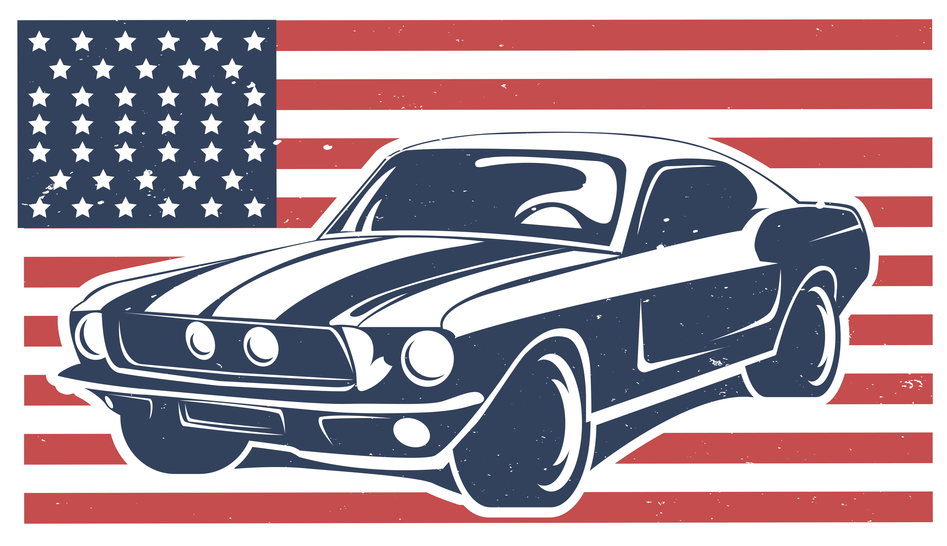 Tappeto vinile per ragazzi bandiera usa e automobile - TenStickers