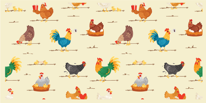 Tappeto vinile animali motivi di pollo colorati - TenStickers