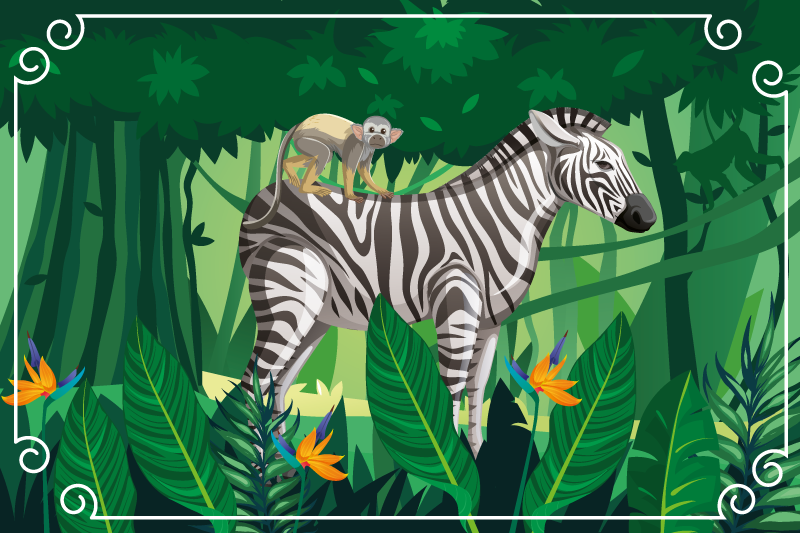 Tappeto vinile animali zebra e scimmia - TenStickers